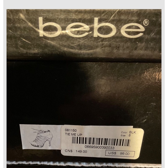 Bebe Tie Up Black Strappy Sandals Stiletto Heels Size 8 Platform - Picture 8 of 8